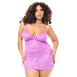 Babydoll grande taille dentelle violette et string — MAPALÉ | babydoll