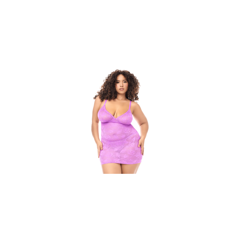Babydoll grande taille dentelle violette et string — MAPALÉ | babydoll