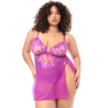 Babydoll grande taille en résille brodée florale et string — MAPALÉ | 
