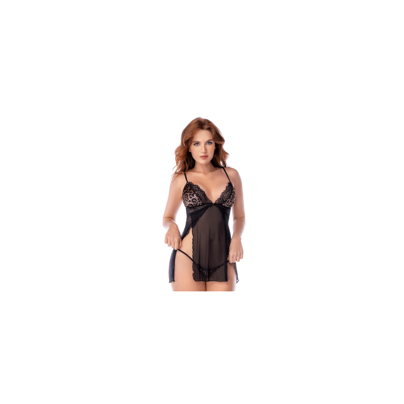 Babydoll noir en maille transparente avec dentelle... — MAPALÉ | babyd