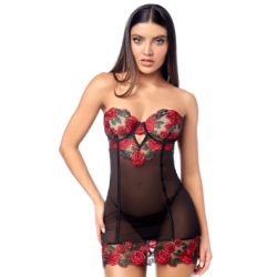 Babydoll sexy à armatures Mapalé broderie roses et string — MAPALÉ | b