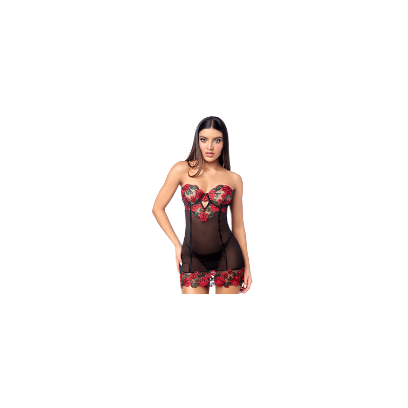 Babydoll sexy à armatures Mapalé broderie roses et string — MAPALÉ | b