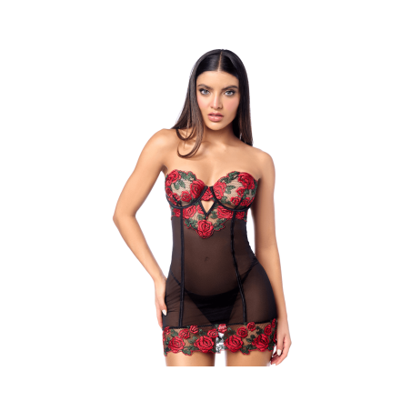 Babydoll sexy à armatures Mapalé broderie roses et string — MAPALÉ | b