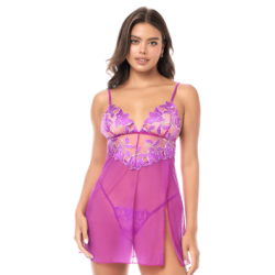 Babydoll sexy en résille brodée florale et string — MAPALÉ | babydoll