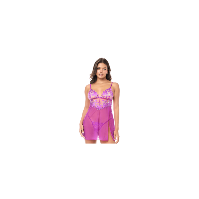 Babydoll sexy en résille brodée florale et string — MAPALÉ | babydoll