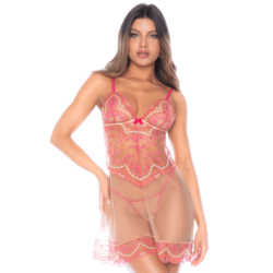 Nuisette en résille brodée avec string — MAPALÉ | nuisette