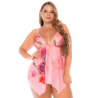 Nuisette grande taille résille rose imprimé floral et string — MAPALÉ 