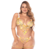 Nuisette grande taille transparente brodée jaune et string — MAPALÉ | 