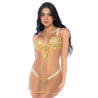 Nuisette transparente brodée jaune et string — MAPALÉ | nuisette